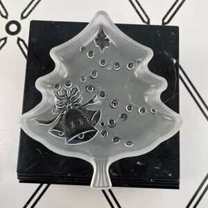 Celebrations Christmas Tree Candy Dish 7.5" Frosted Pressed Glass Plate 312280
